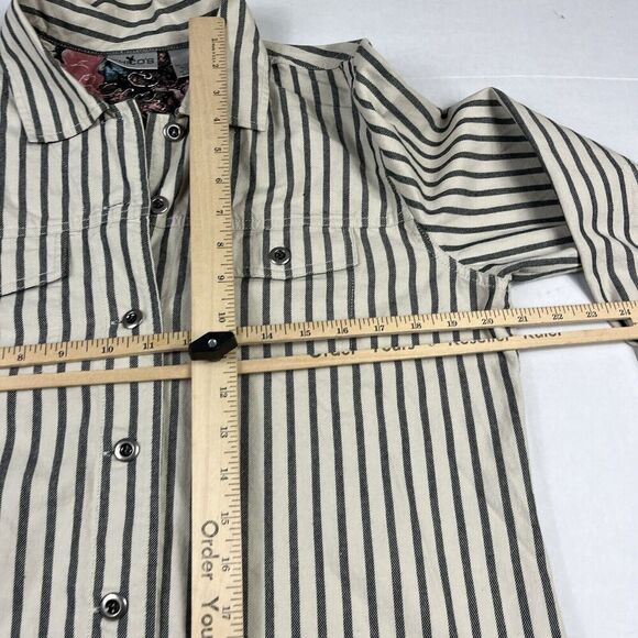 Chicos Button Down Shirt Striped Contrast Trim Long Sleeve Work Top 1 MEDIUM - Picture 9 of 10